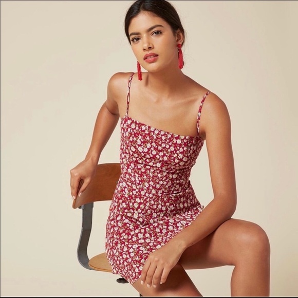 Reformation Doris Floral Mini Dress Red - Picture 2 of 9